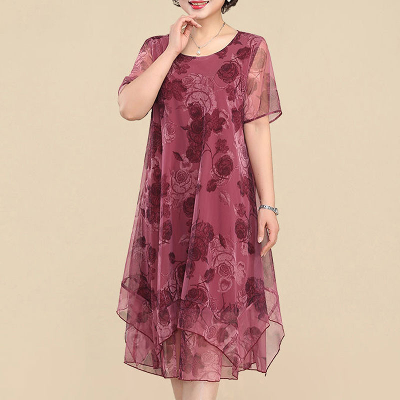 Summer Gauze Clothing - Nieuwe O-hals Korte Mouw Jurken Vintage