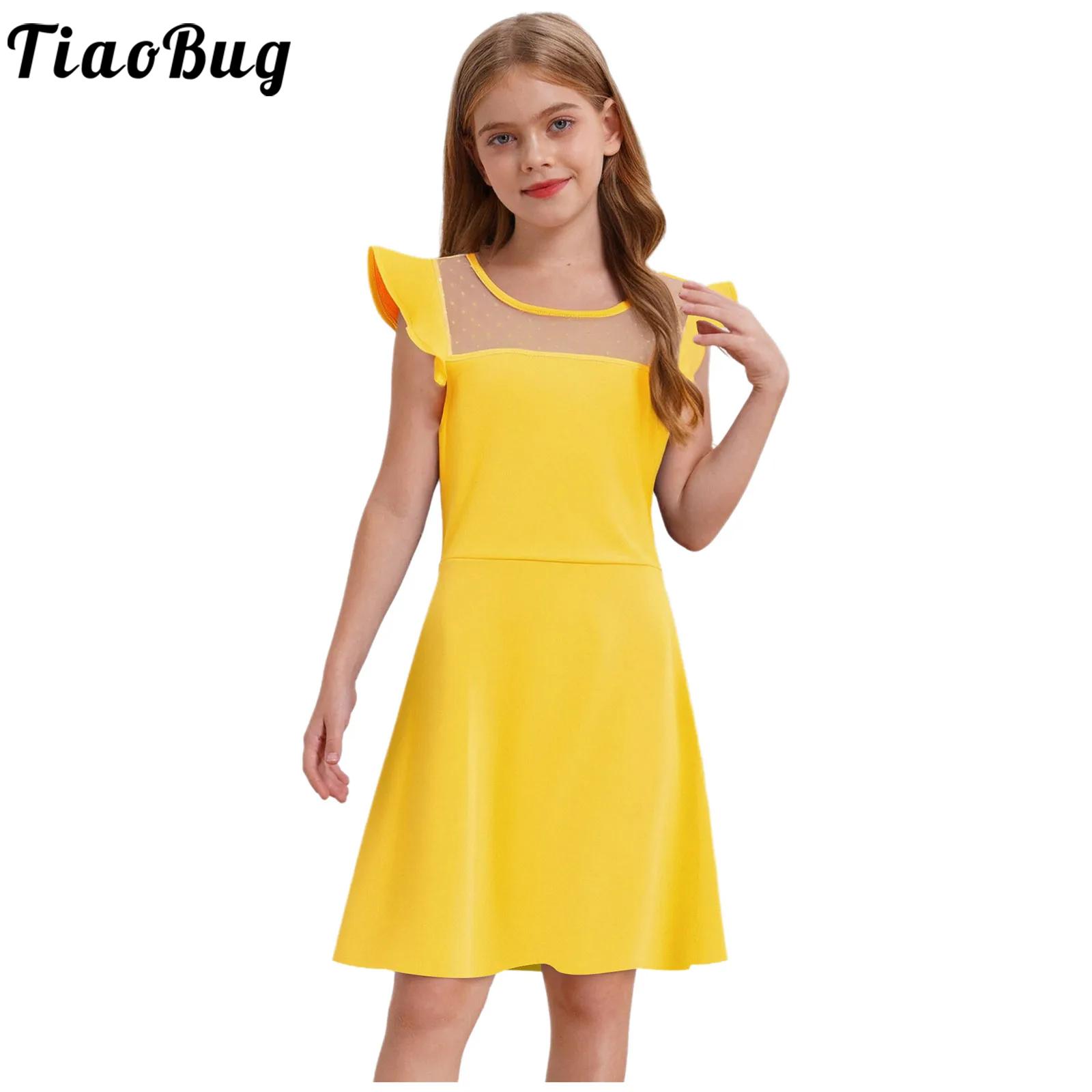 Summer Dresses Yours Clothing - Tienermeisjes zomerjurk ruches mouwen stippen pure