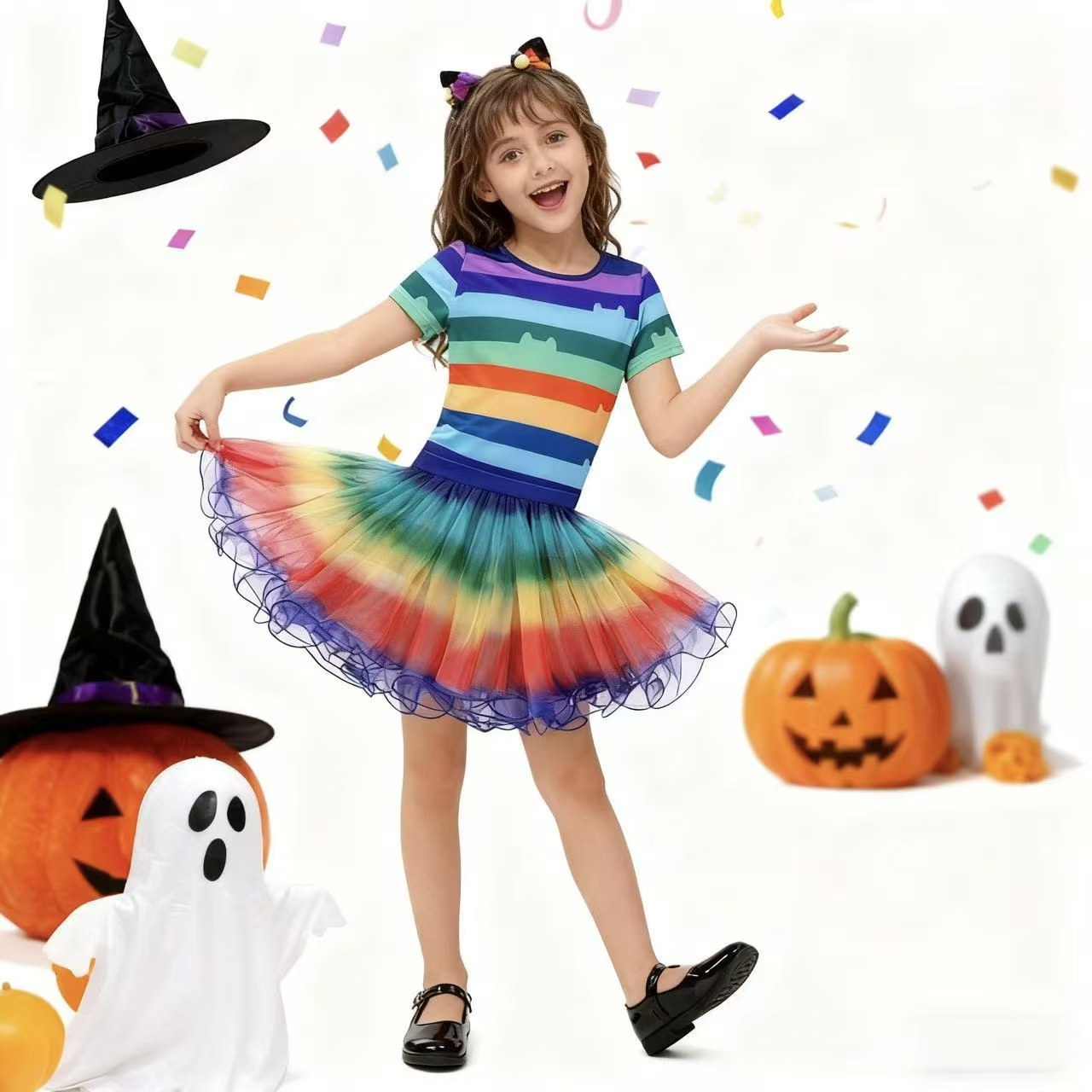 Summer Dresses Yours Clothing - Meisjes regenboog gestreept T-shirt Tutu rok