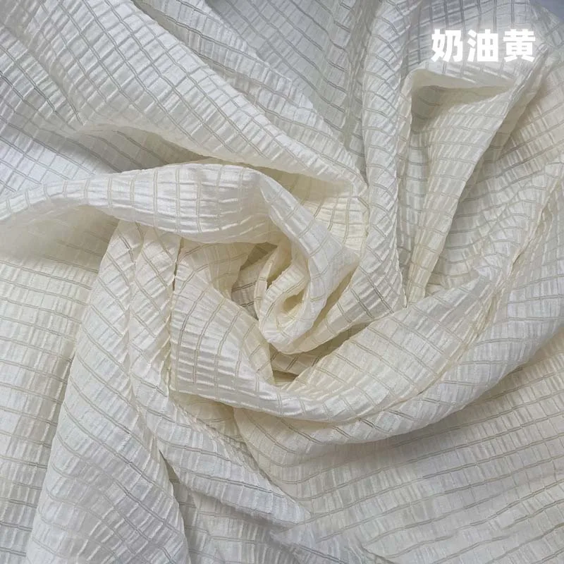 Summer Clothing Material - Crème Geel Geruite Stof Zacht Ademend