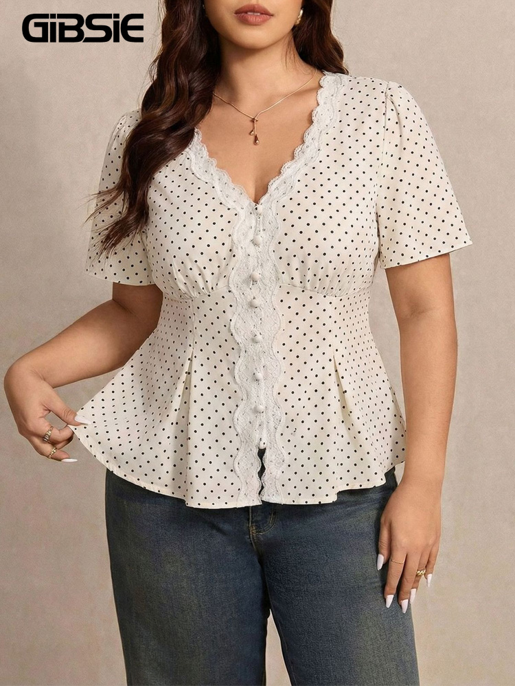 Summer Upf Clothing - GIBSIE Plus Size Polka Dot Contrast