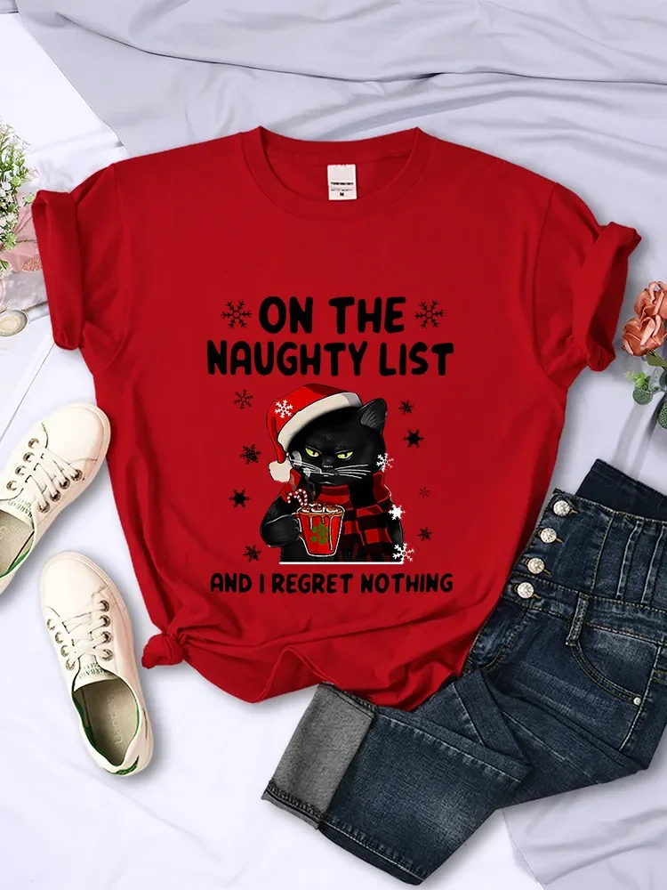 Summer Clothing List - KERST Vrouwelijke T-shirts SANTA KAT OP