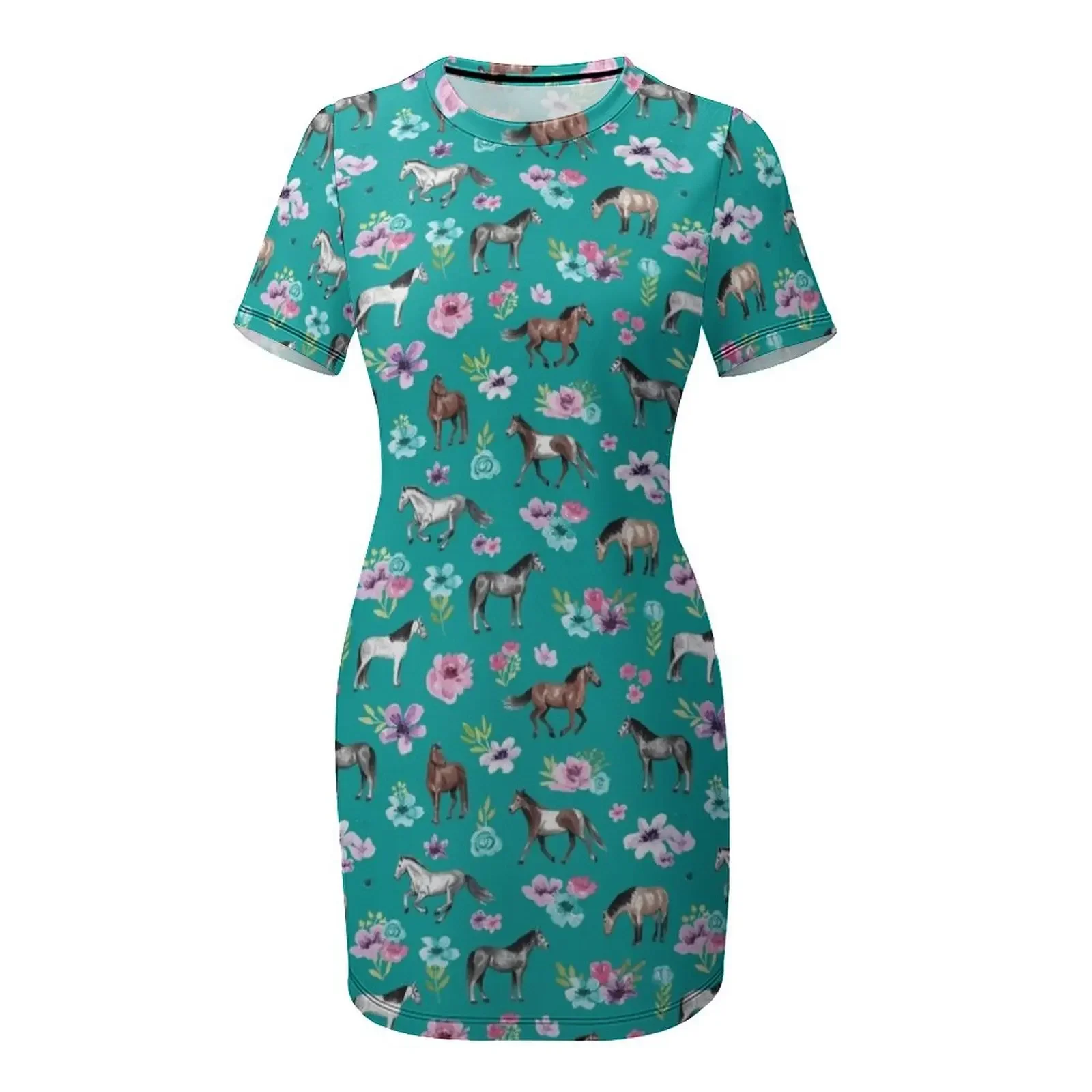 Paarden en bloemen op blauwgro - Summer Clothing Online recensie en prijs