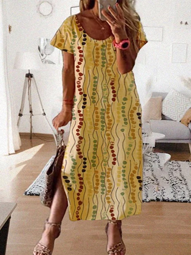 Plus size gele midi-jurk met p - Summer Upf Clothing recensie en prijs