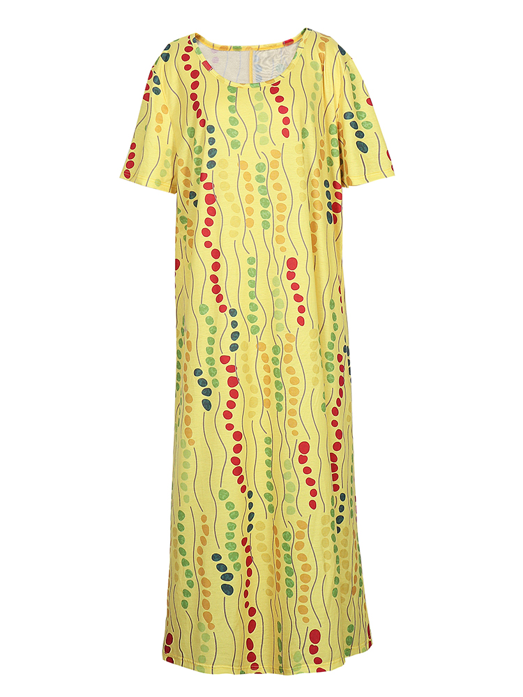 Plus size gele midi-jurk met p - Summer Upf Clothing recensie en prijs